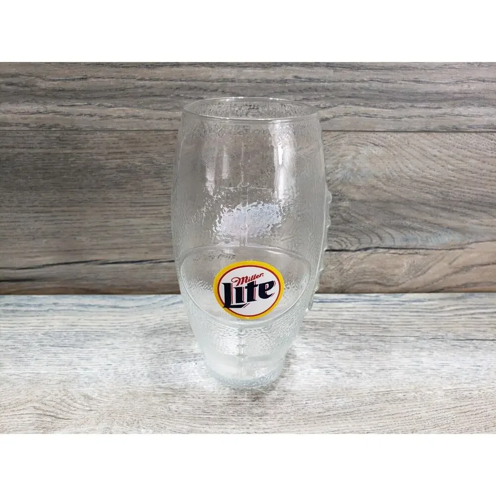 NFL Super Bowl XXXVI Miller Lite Logo Clear Drinking Glass Football Shaped